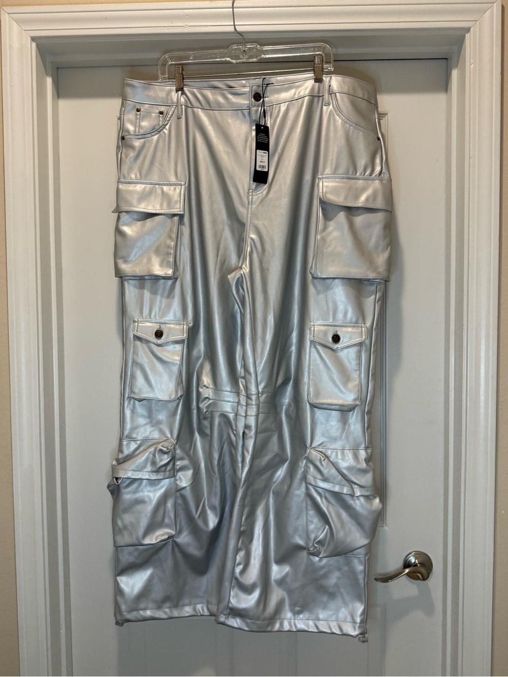 BSB Silver Faux Leather Cargo Pants Plus Size 3X